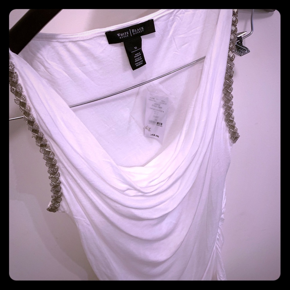 NWT  White House Black Market white beaded tank M